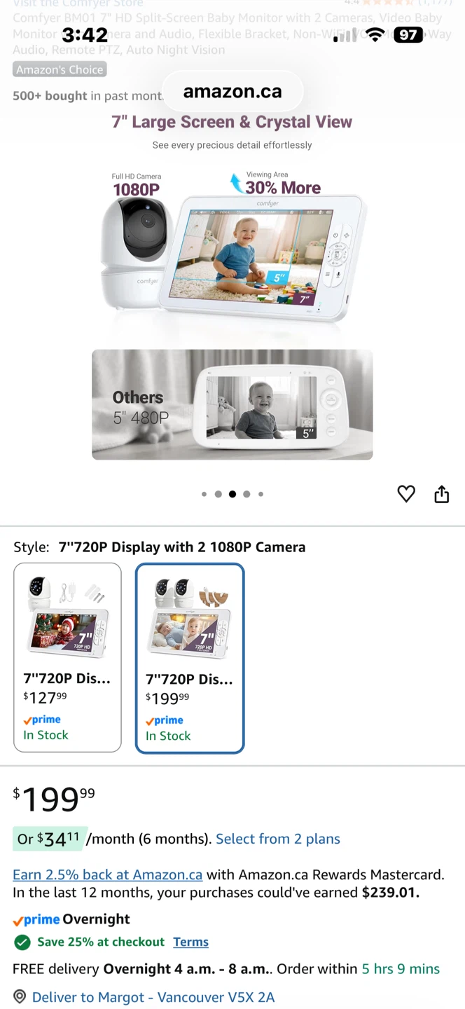 Comfyer 7" Split-Screen Baby Monitor with 2 Cameras - photo 4
