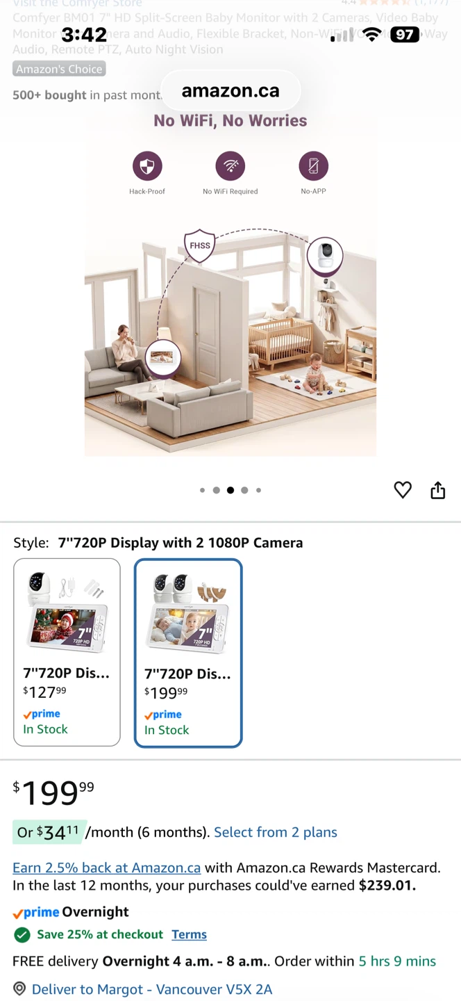 Comfyer 7" Split-Screen Baby Monitor with 2 Cameras - photo 5