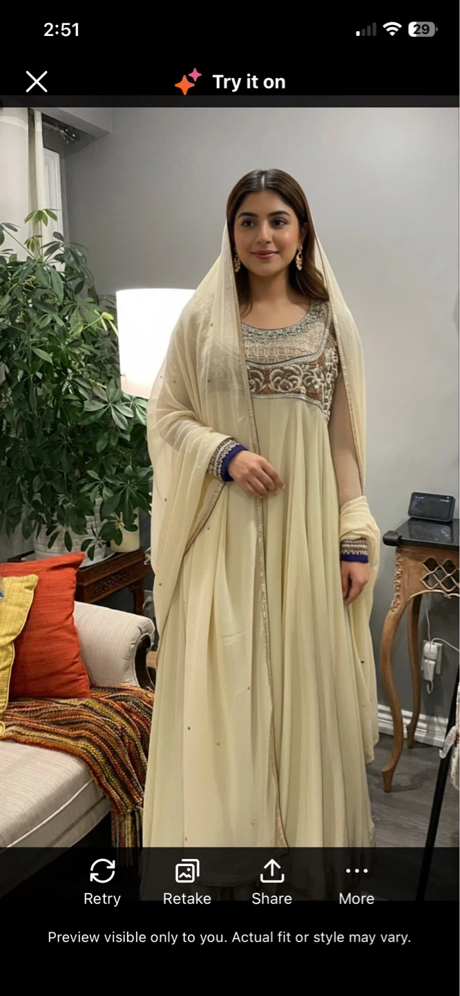 Cream Anarkali Suit with Embellished Neckline - photo 3