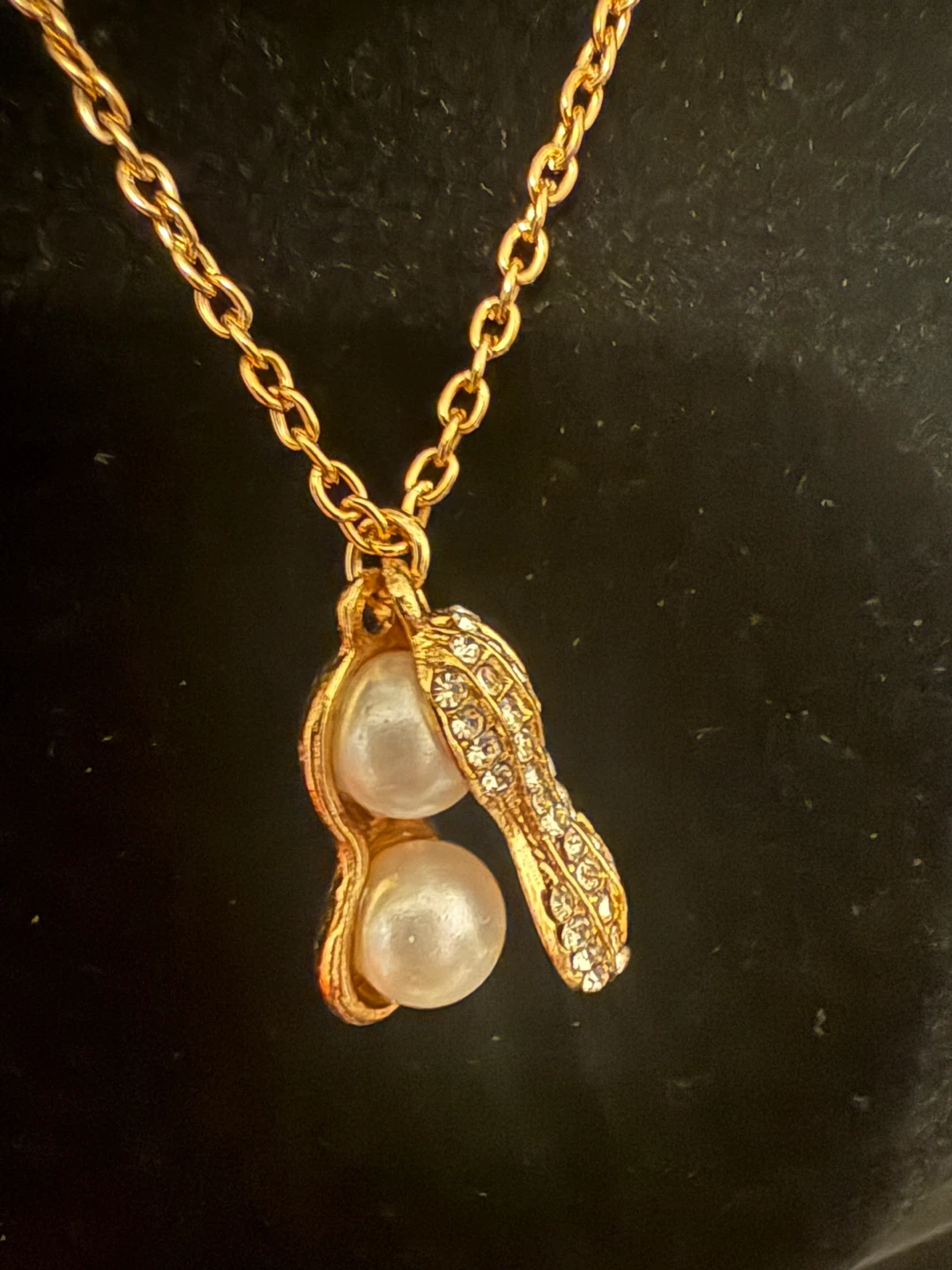 Gold Tone Necklace with Pearl and Crystal Peanut Pendant - photo 2
