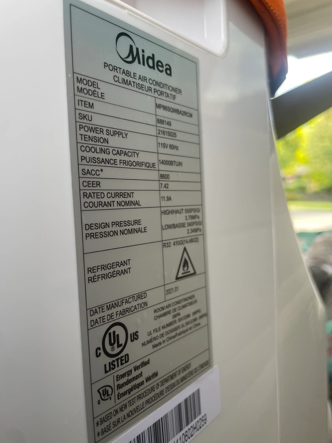 Midea Portable Air Conditioner MP86SQWBA2RCM - photo 3