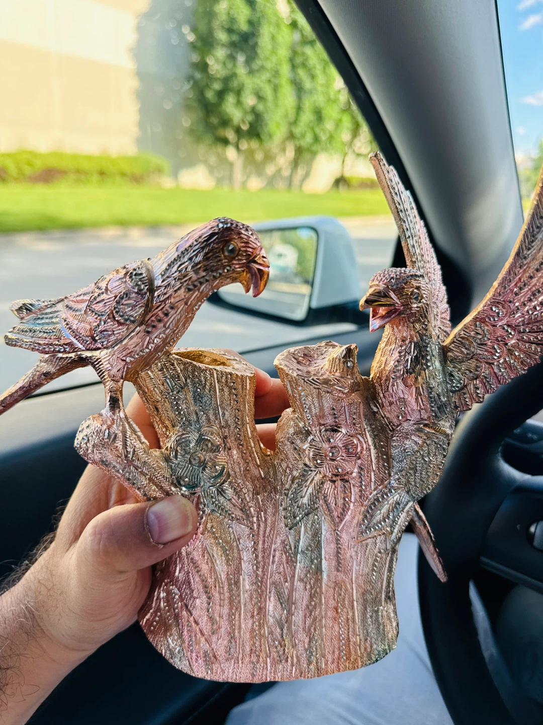Vintage Bird Figurine on Tree Stump (made with metal) - photo 2