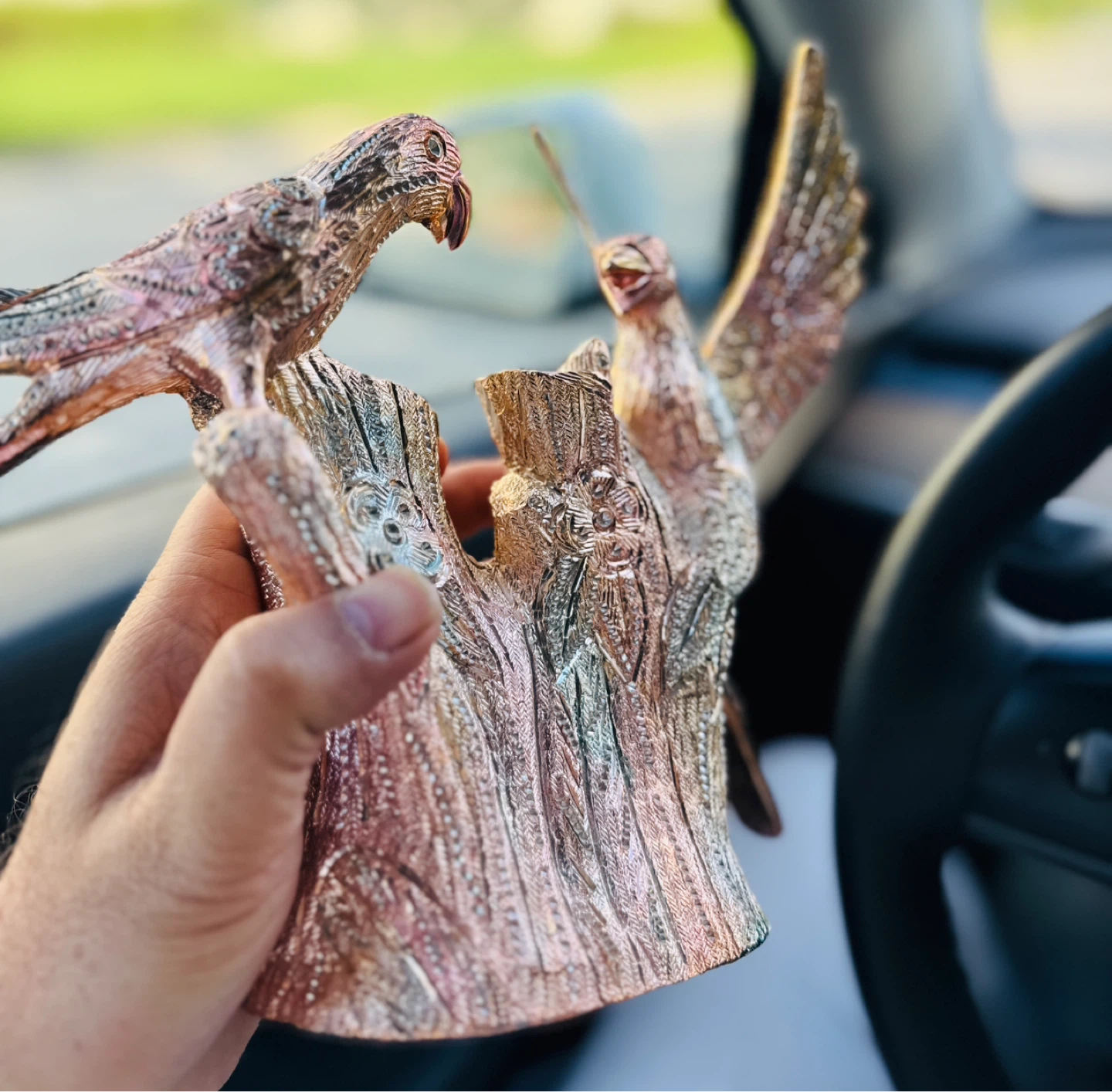 Vintage Bird Figurine on Tree Stump (made with metal) - photo 4