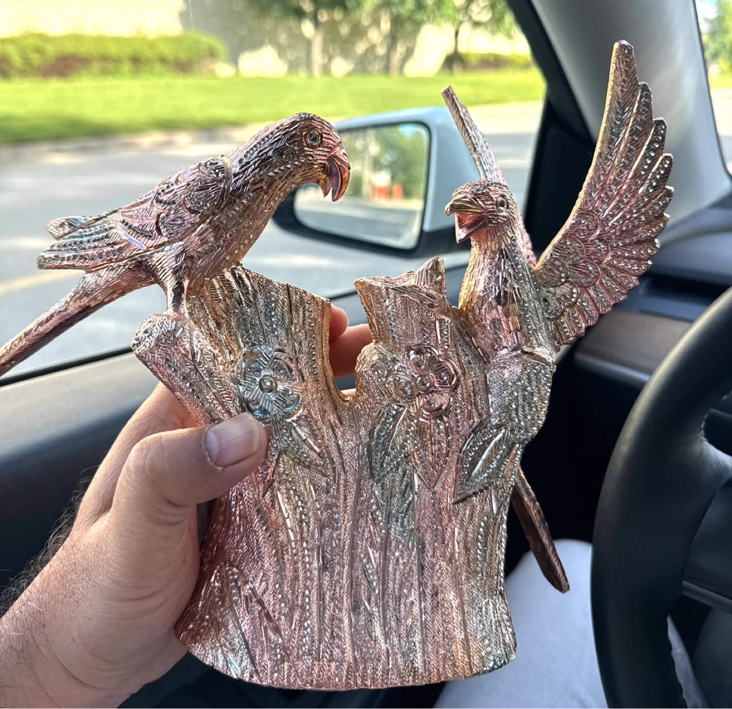 Vintage Bird Figurine on Tree Stump (made with metal) - photo 5