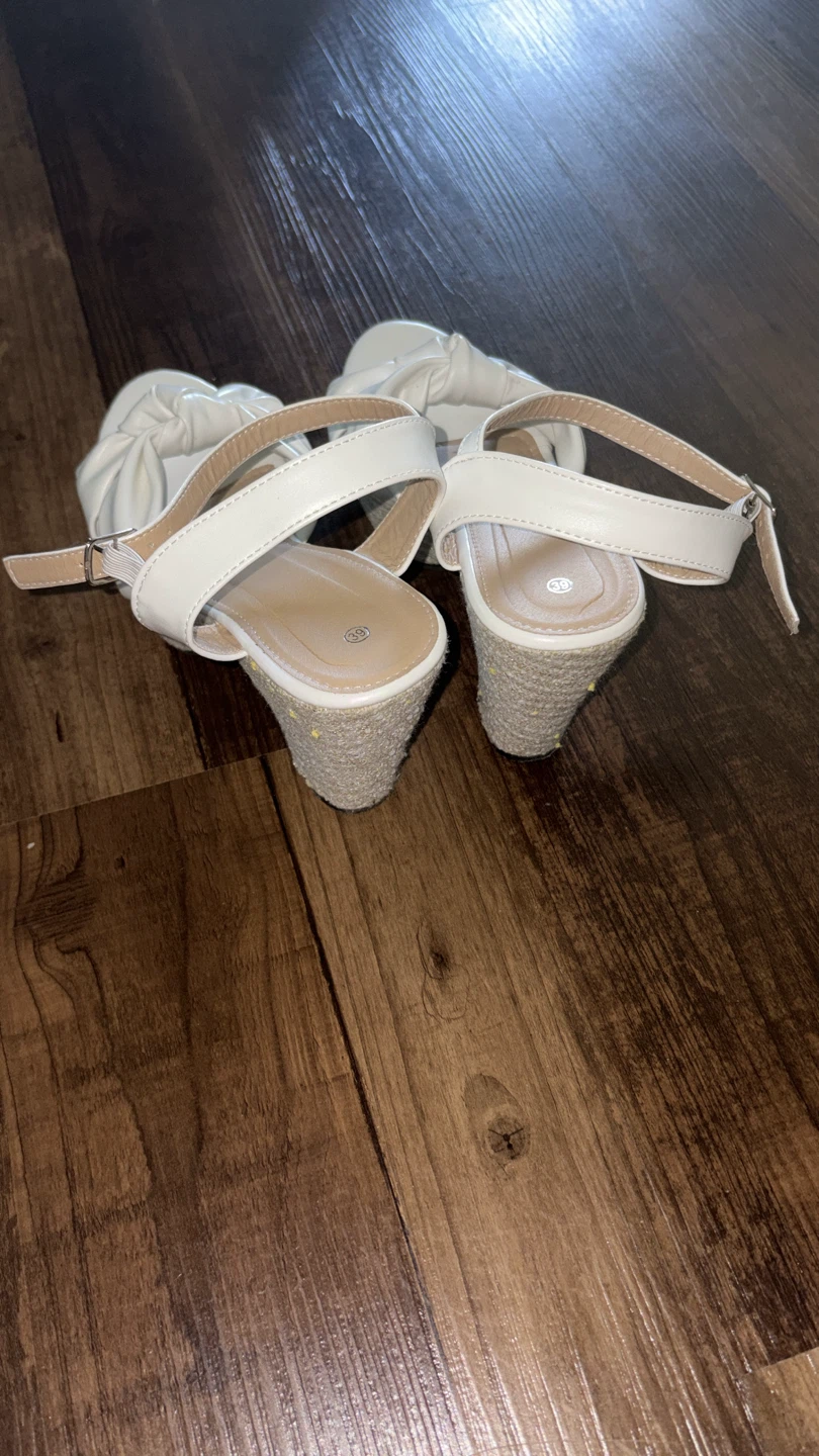 Women’s White Block Heel Sandals with Ankle Strap-Size (9) - photo 3