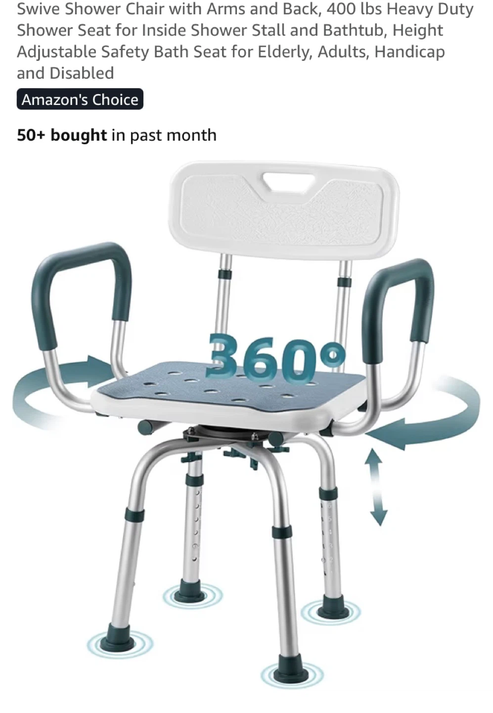 Brand New Swivel Shower Chair with Arms and Back