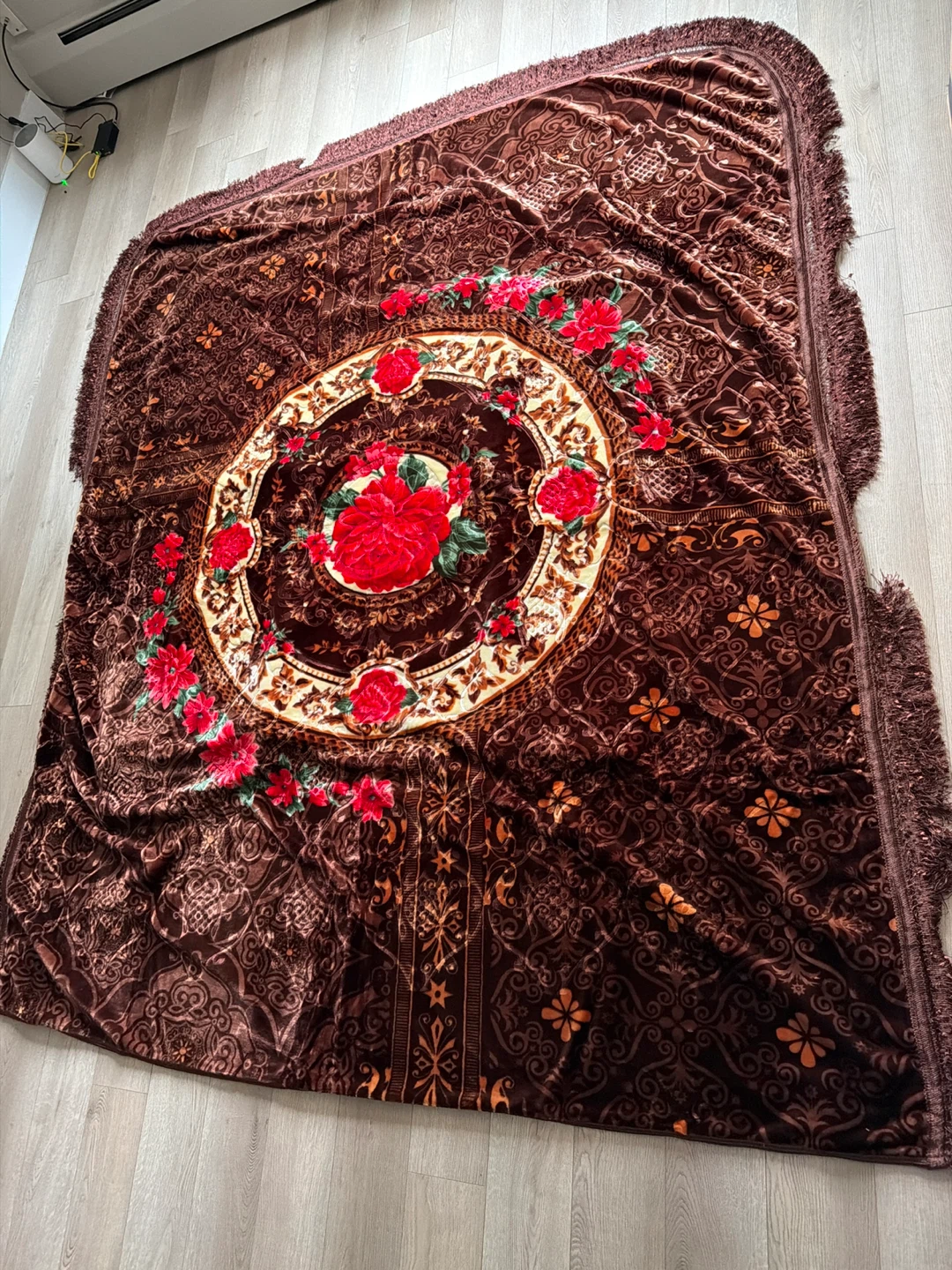 Brown Floral Blanket Set with Slippers - photo 3