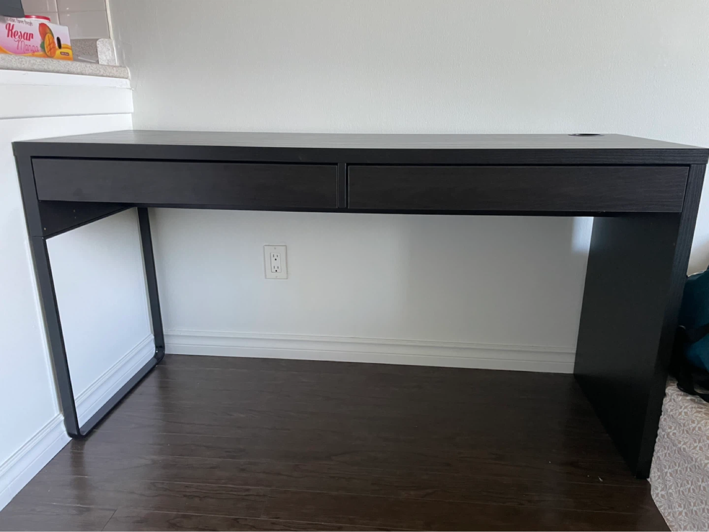 Black Desk with Two Drawers and Cup Holder