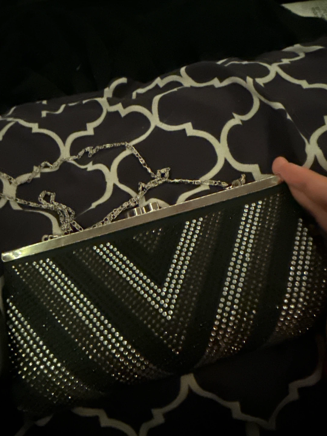 Sparkly Black Clutch Purse with Chain