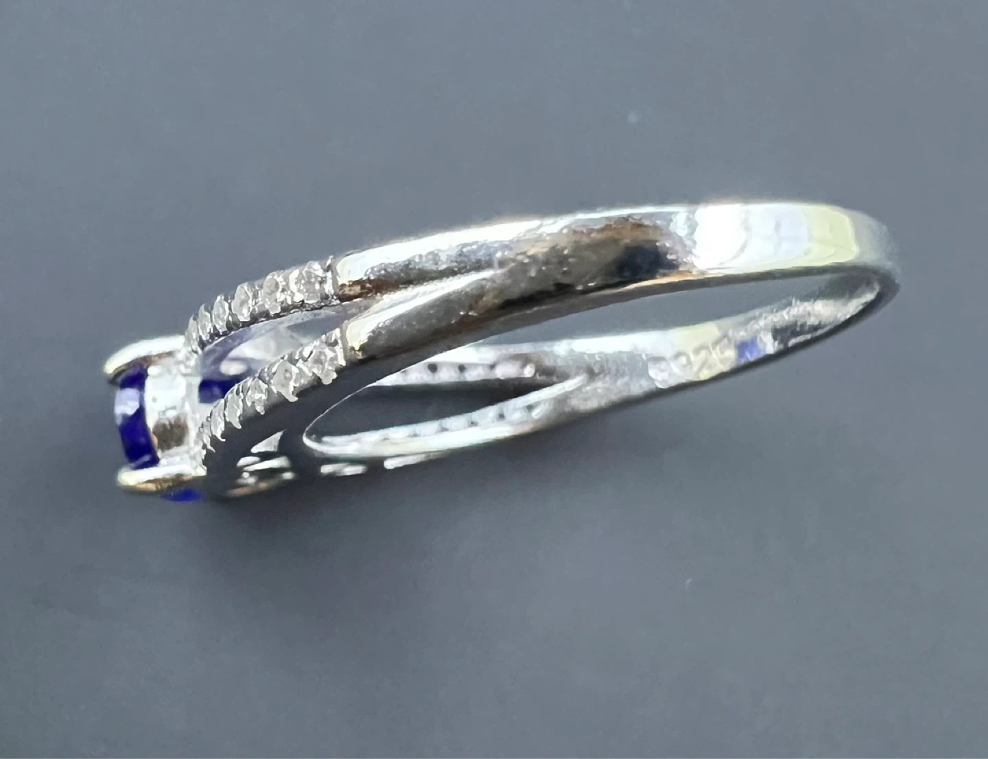925 Sterling Silver Blue Sapphire & CZ Ring - photo 3