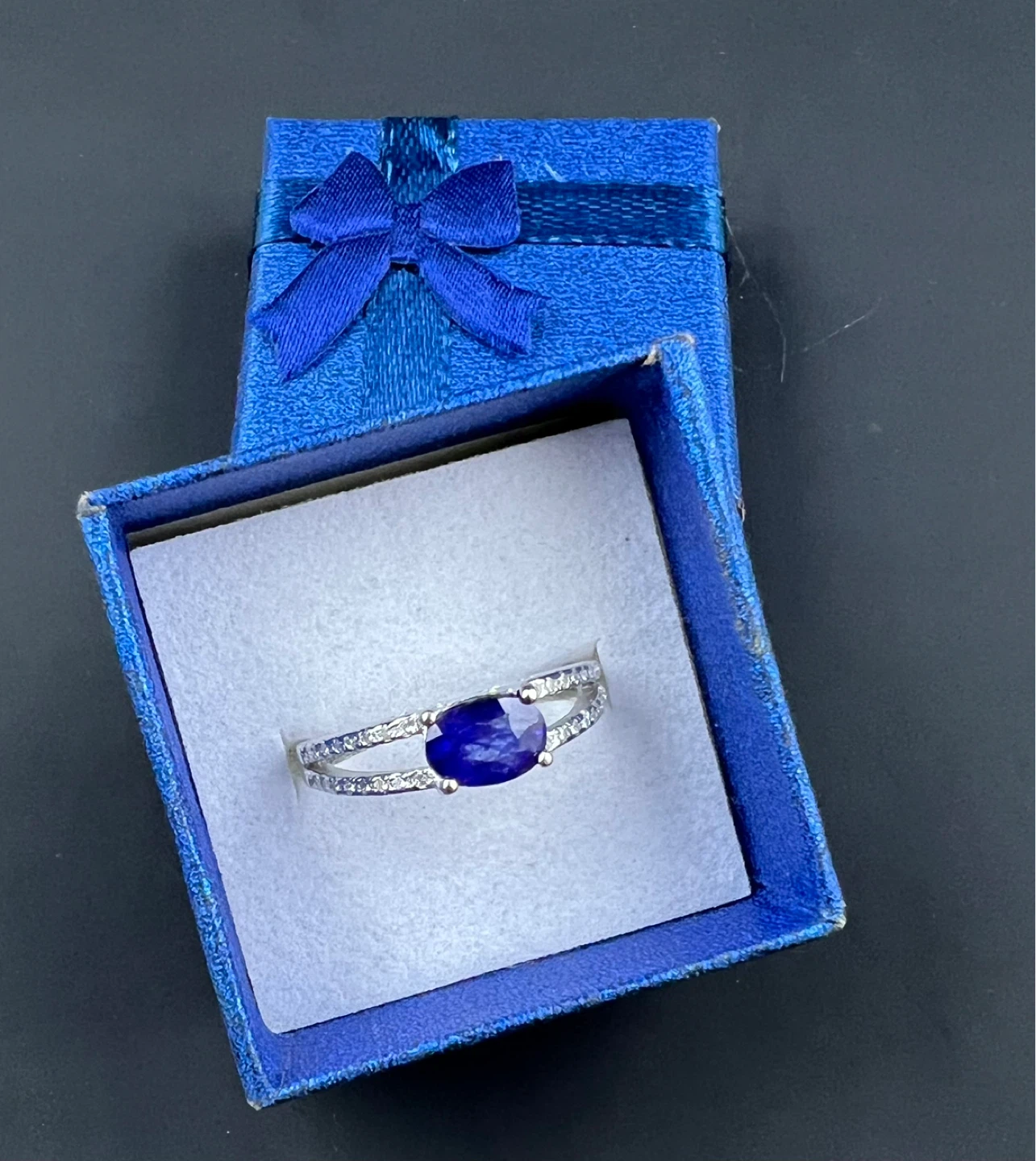 925 Sterling Silver Blue Sapphire & CZ Ring
