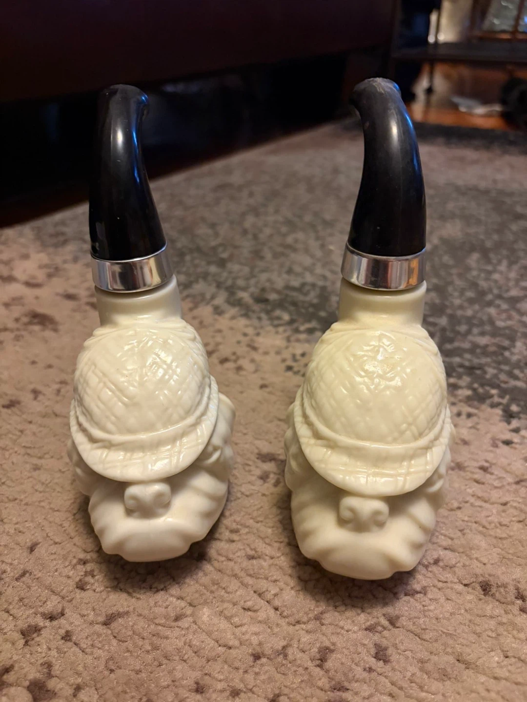 Set of 2 novelty pipes old perfume bottles