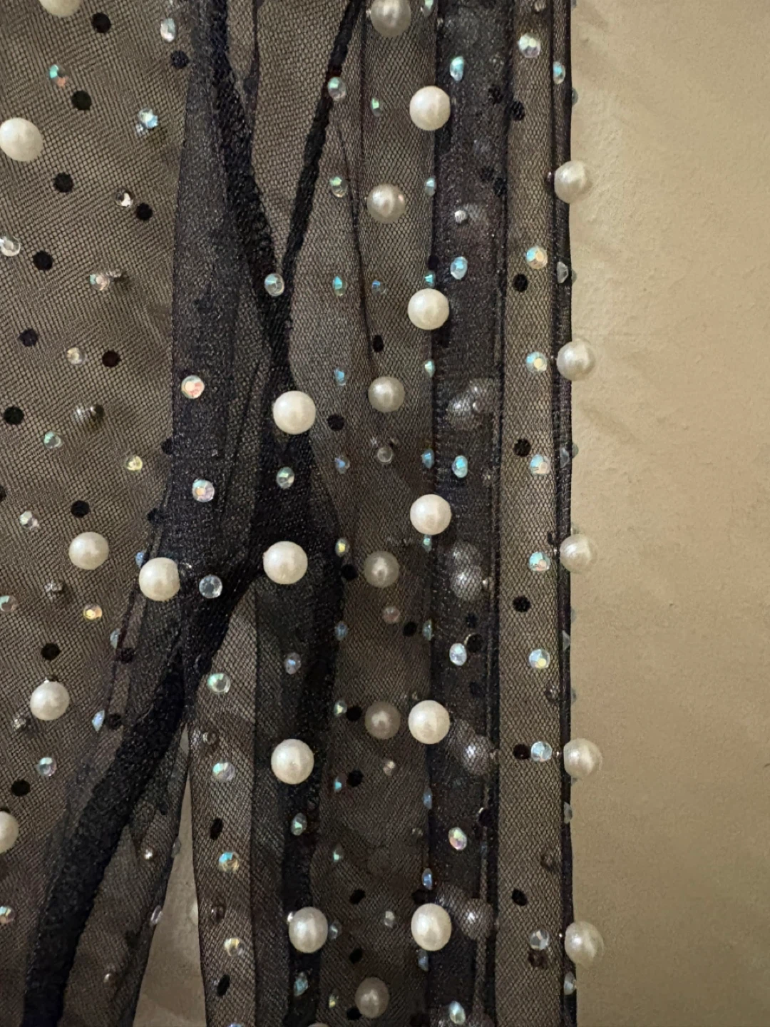 Sheer Black Mesh Pearl Embellished Long Sleeve Top - photo 4