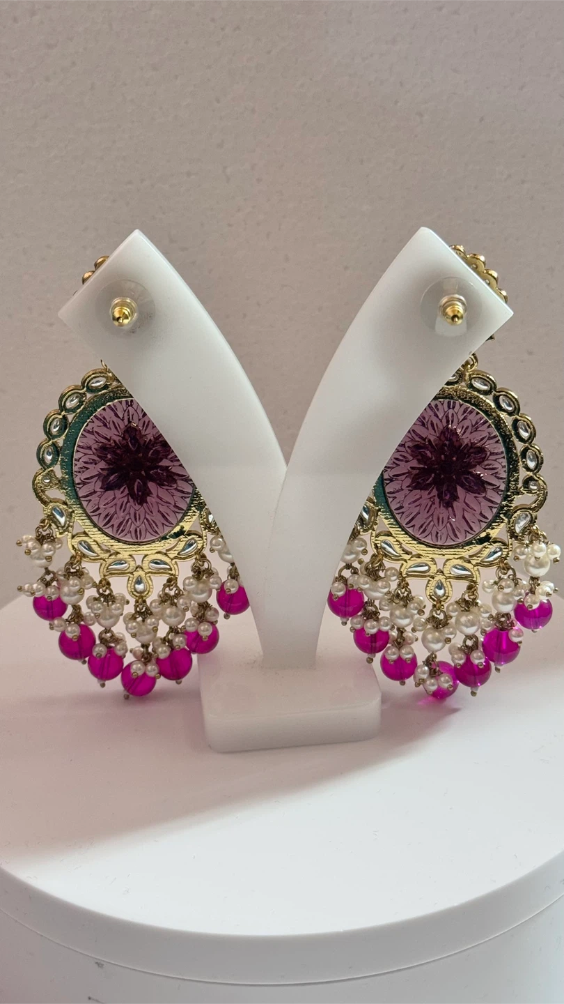Purple Floral Chandelier Earrings - photo 5