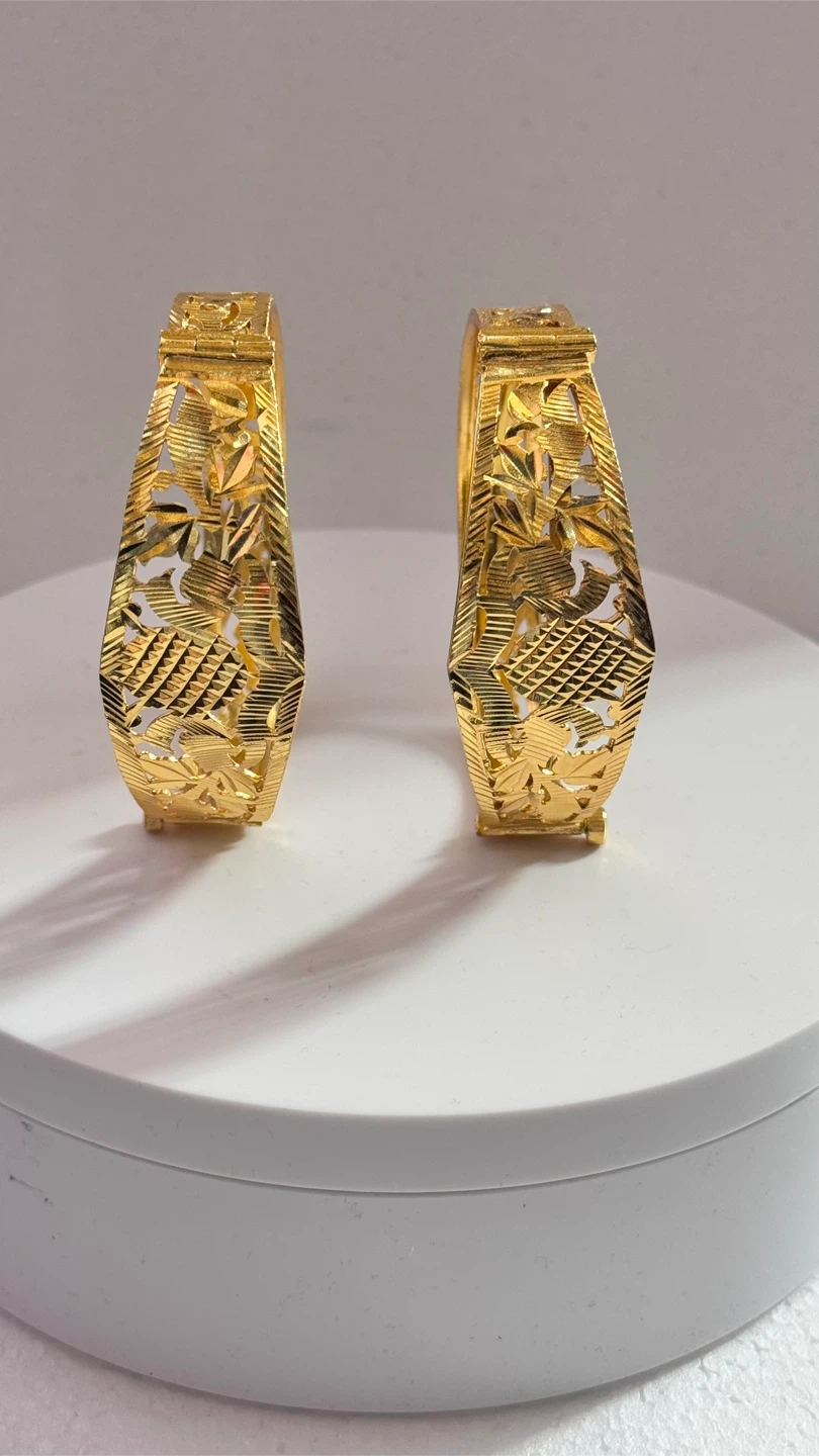 Gold Tone Ornate Bangle Bracelets - Set of 2