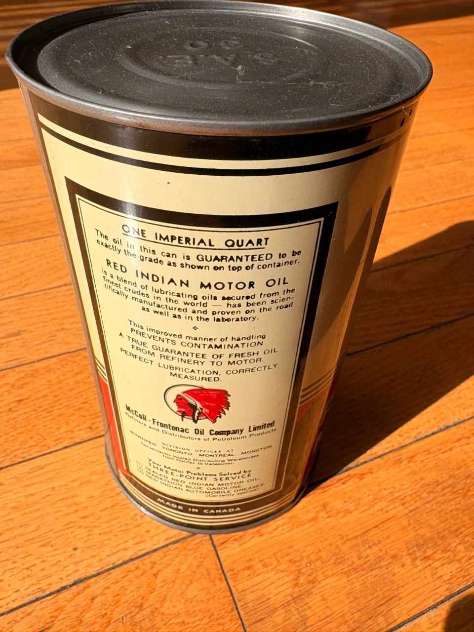 Red Indian Motor Oil Can - One Imperial Quart - photo 2