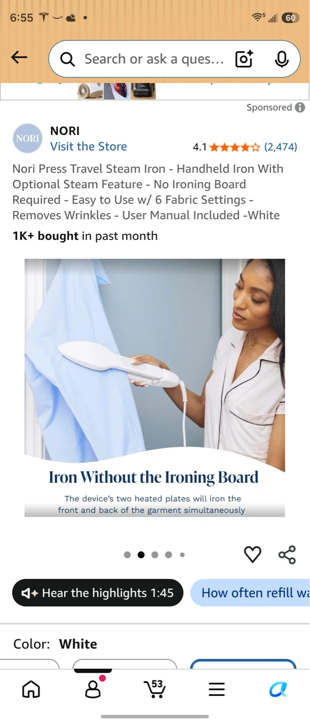 Nori Press Travel Steam Iron - White - photo 5