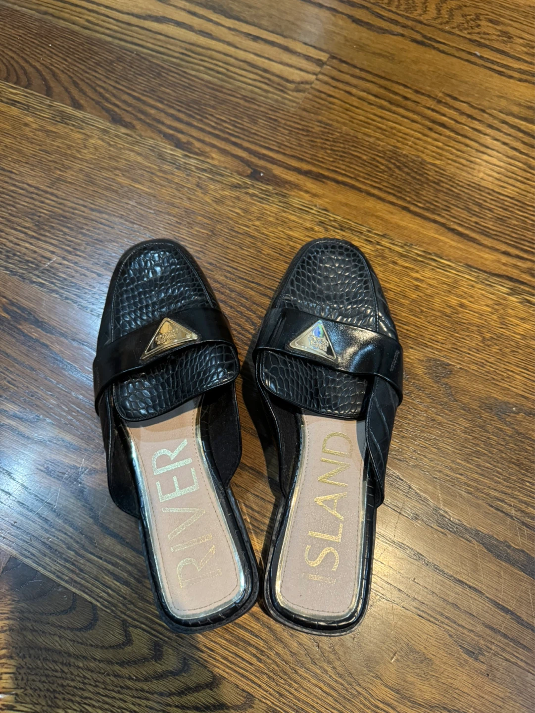 River Island Black Faux Croc Mules