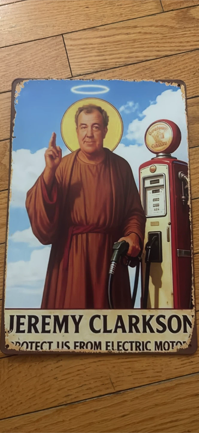 Jeremy Clarkson Protect Us From Electric Motors Tin Sign