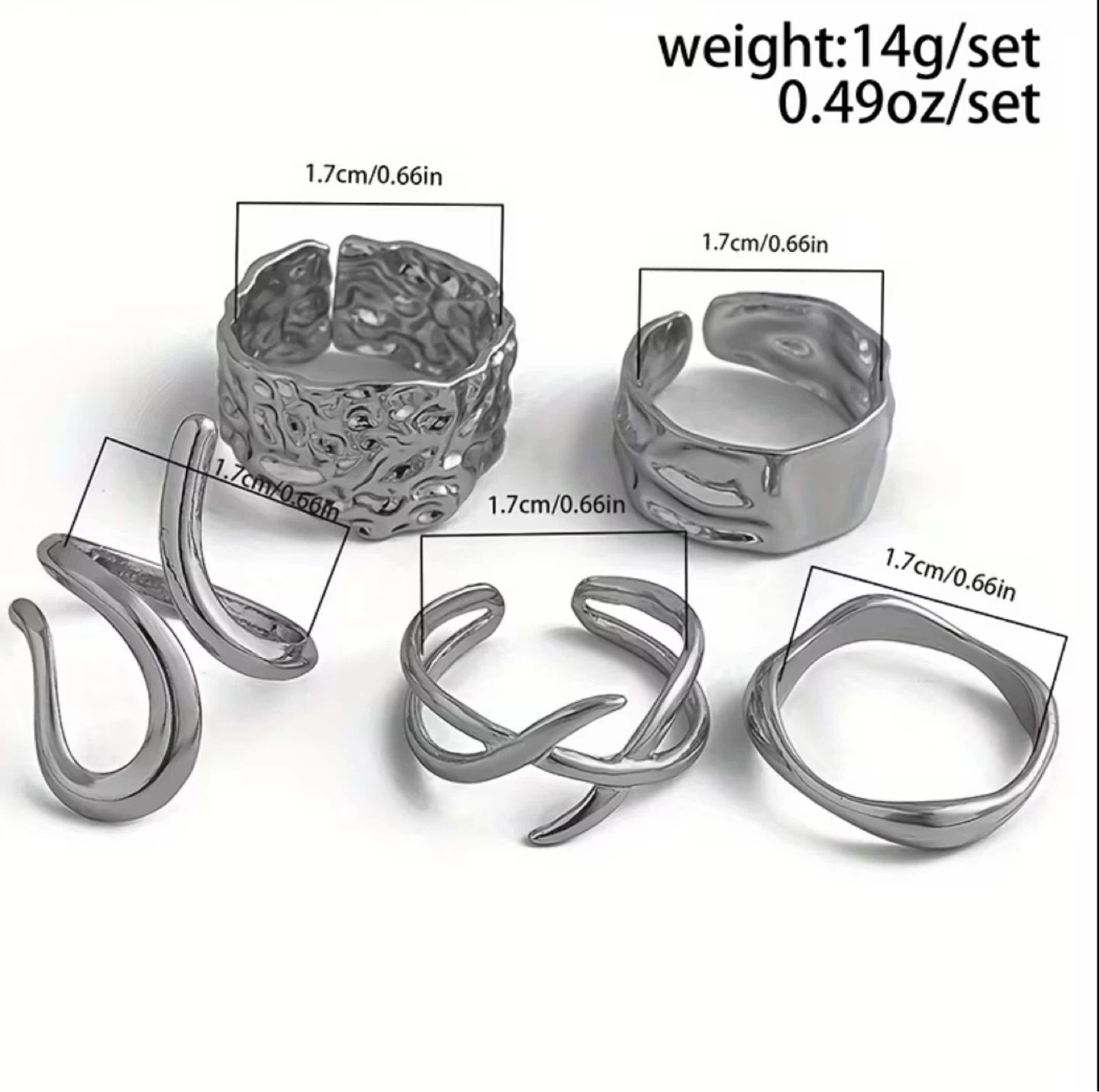 Silver Sculptural Ring Set – 5 Pieces - photo 3