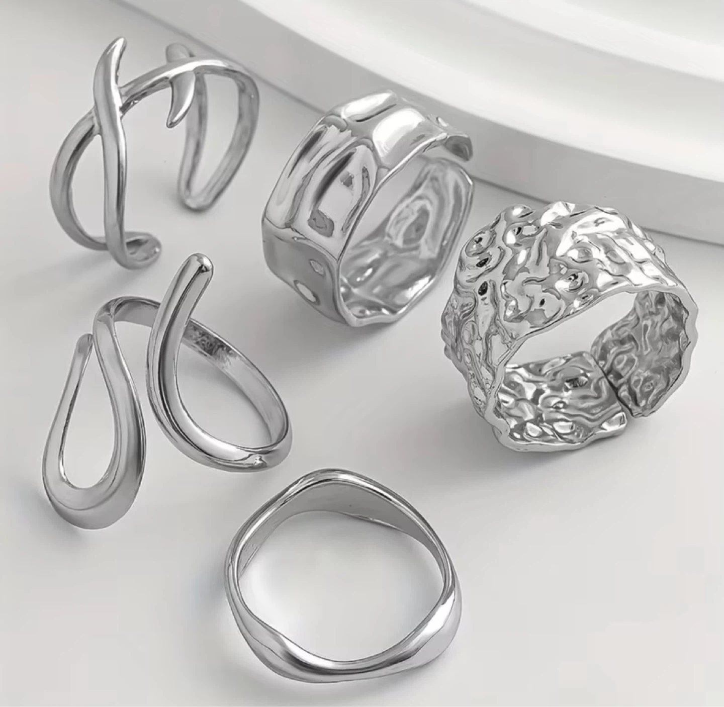 Silver Sculptural Ring Set – 5 Pieces - photo 5