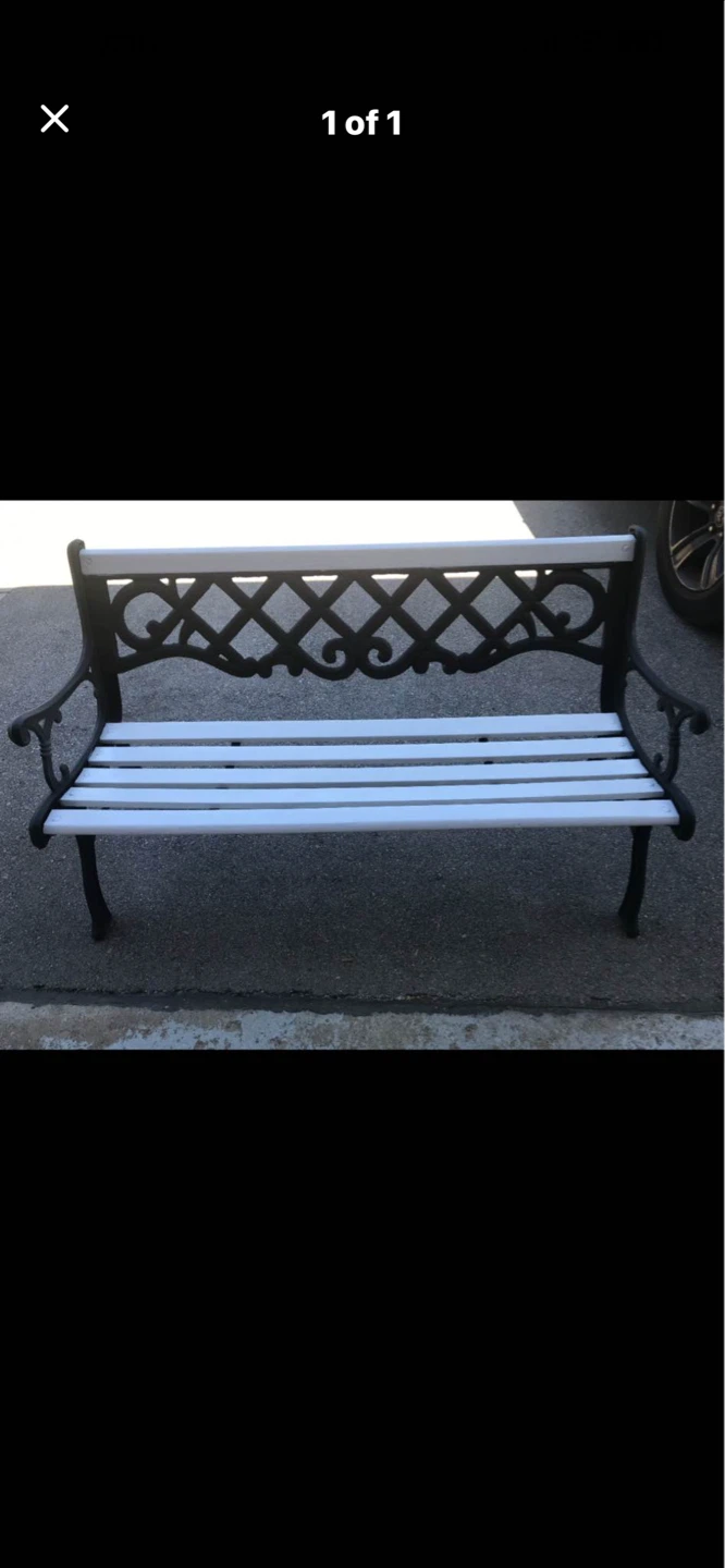 Black Cast Iron Bench with White Slat Seat