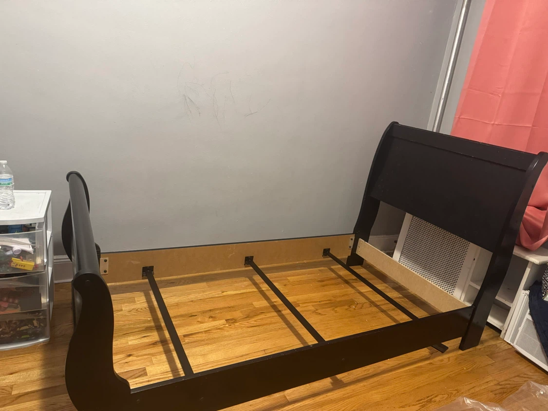 Black Sleigh Bed Frame with Headboard and Dresser Set - photo 4