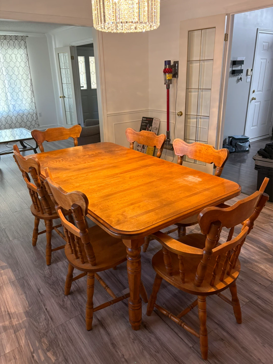 Wooden Dining Table with 6 Chairs and Hutch - photo 2