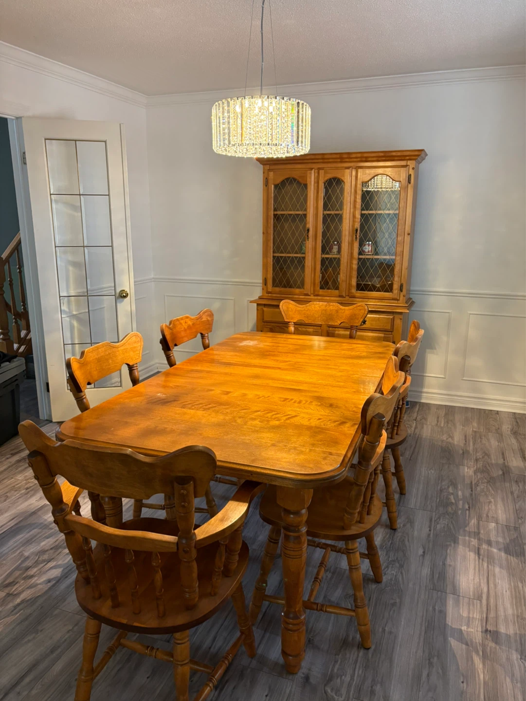Wooden Dining Table with 6 Chairs and Hutch - photo 5