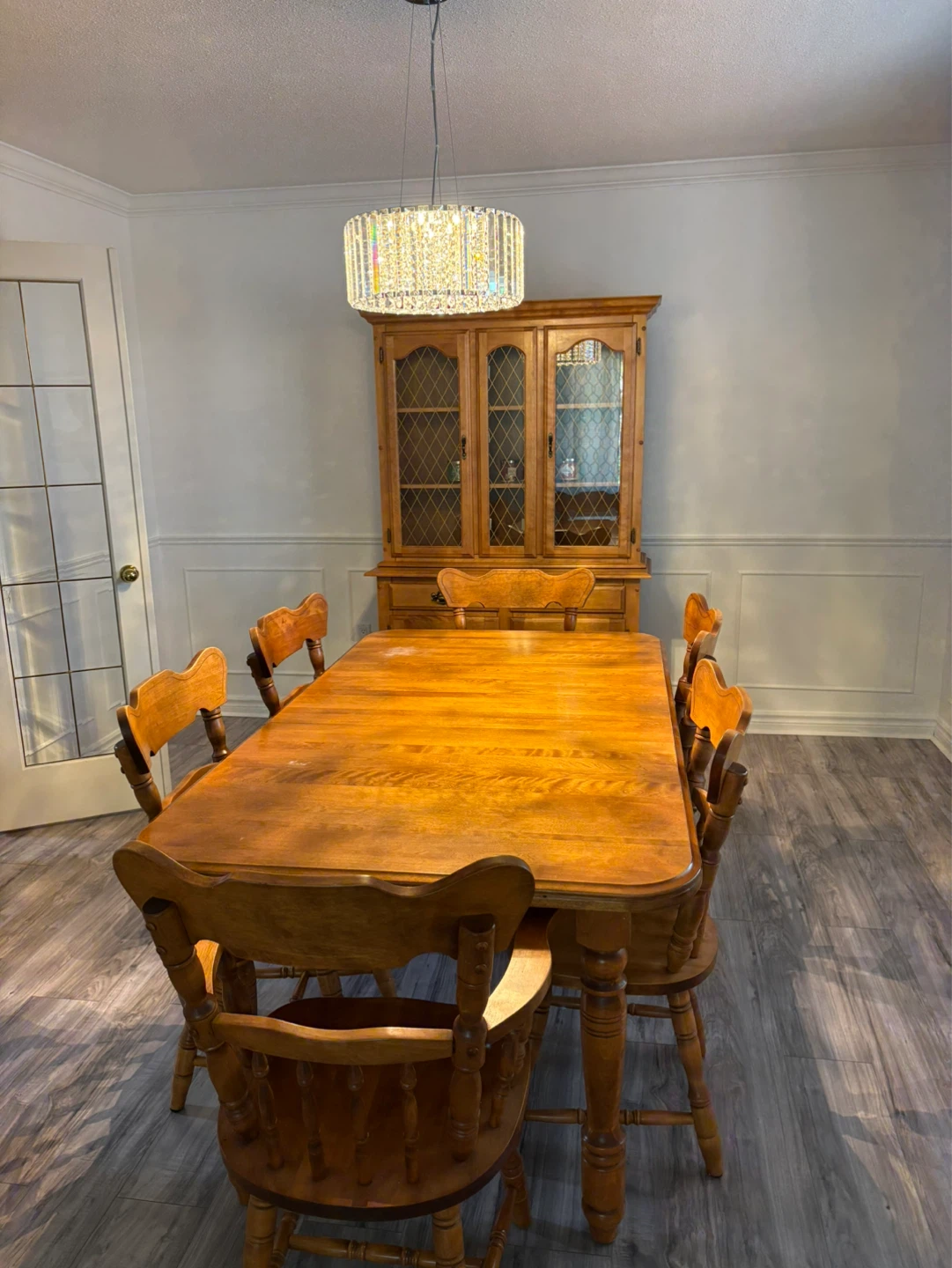 Wooden Dining Table with 6 Chairs and Hutch - photo 4
