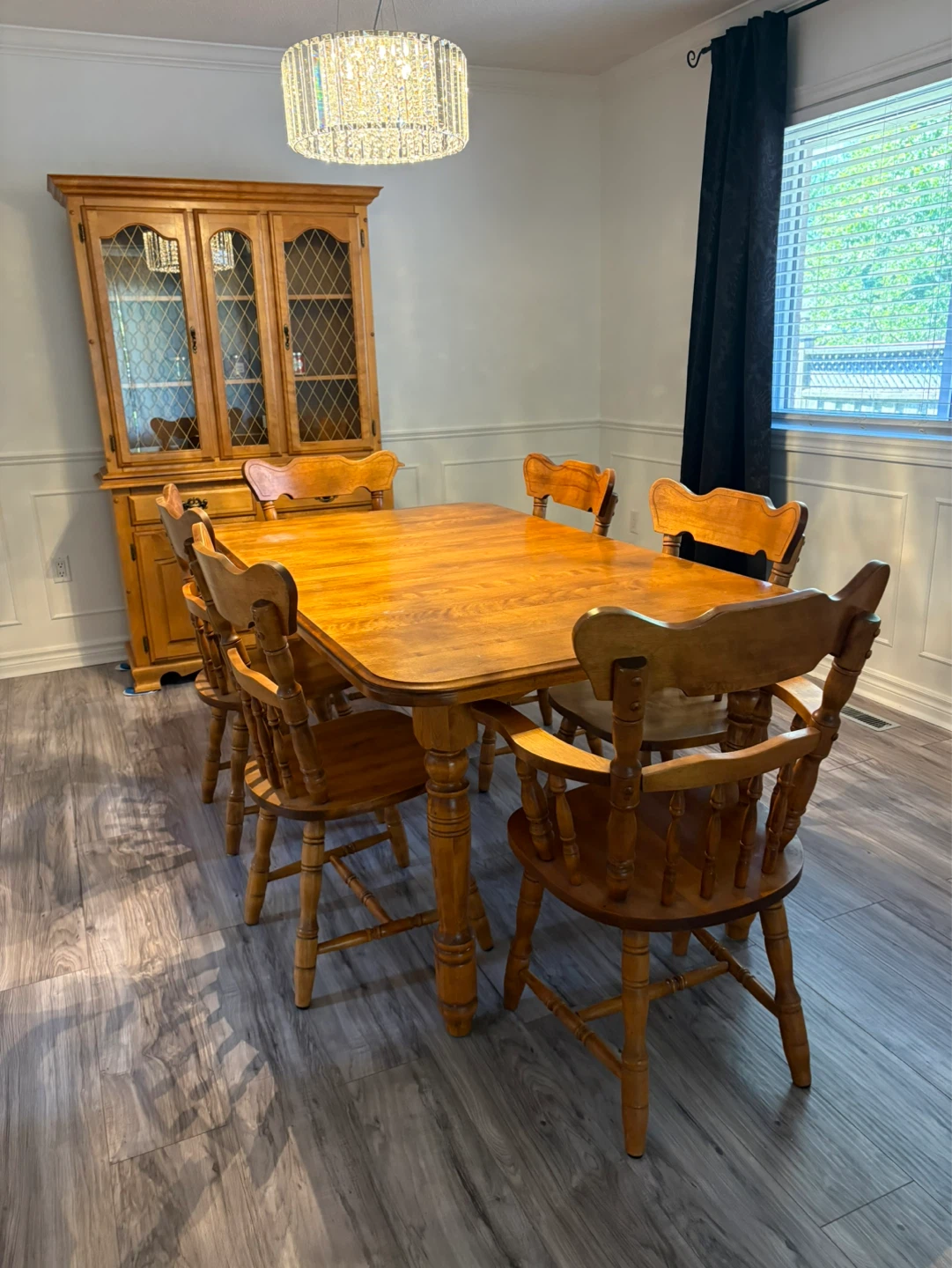 Wooden Dining Table with 6 Chairs and Hutch