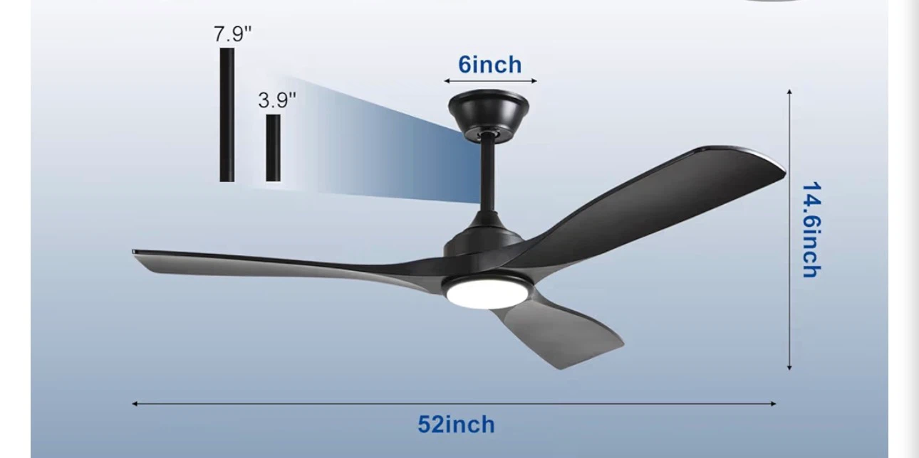 DEPULEY Black 52-inch Modern Ceiling Fan with Light - photo 2