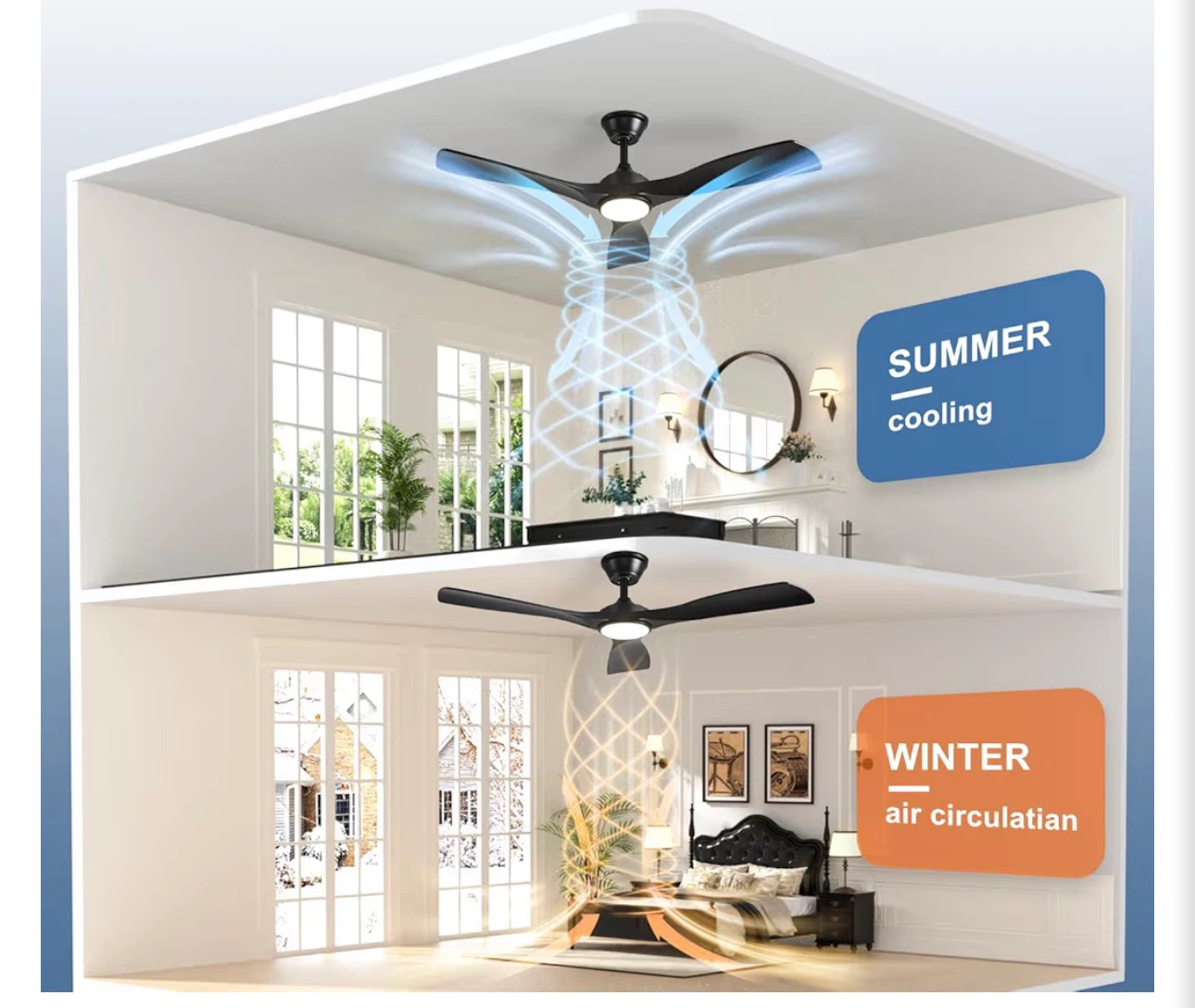 DEPULEY Black 52-inch Modern Ceiling Fan with Light - photo 4