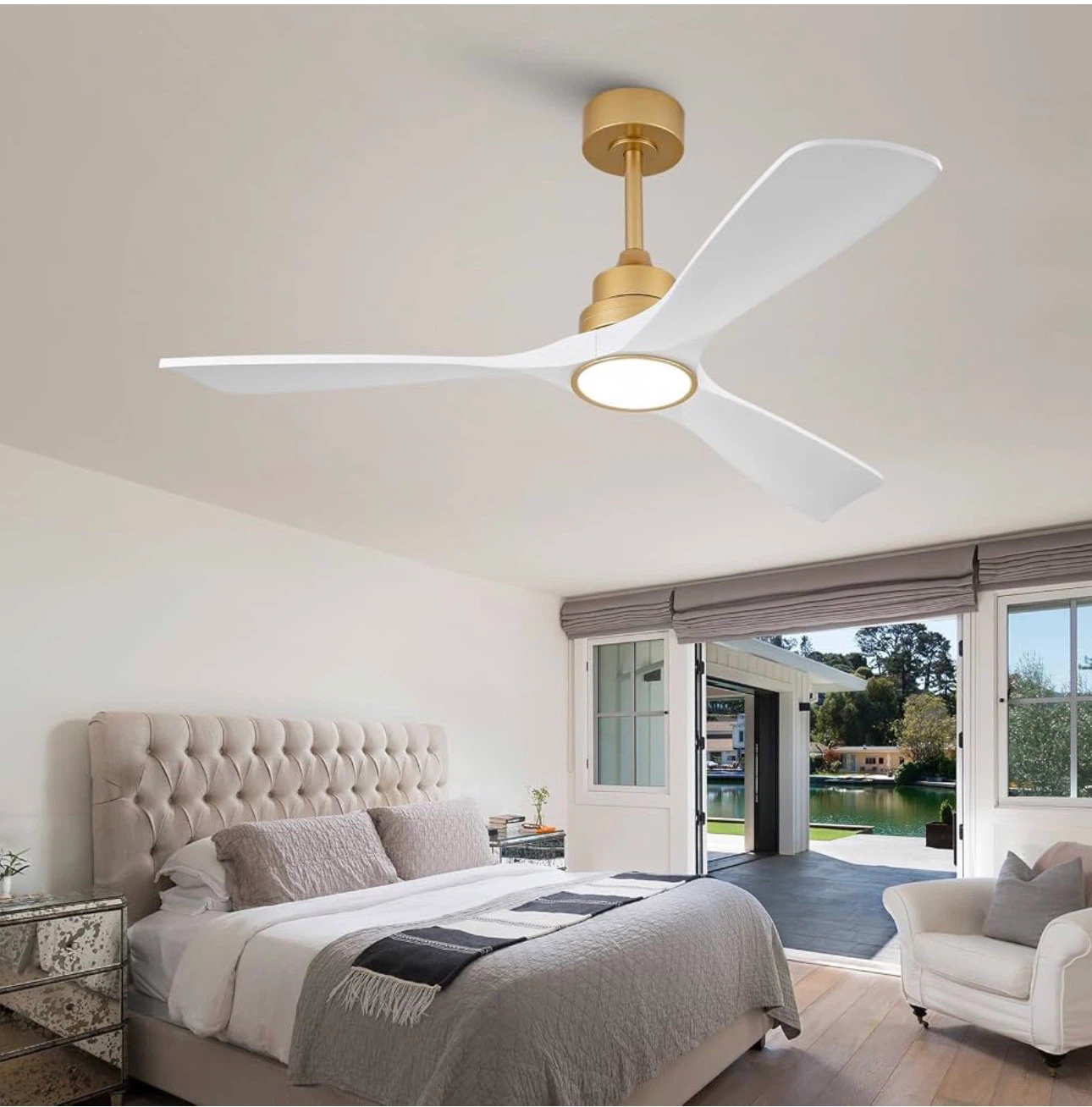 52" Modern Ceiling Fan with Light, White Blades & Gold Fixture - photo 3