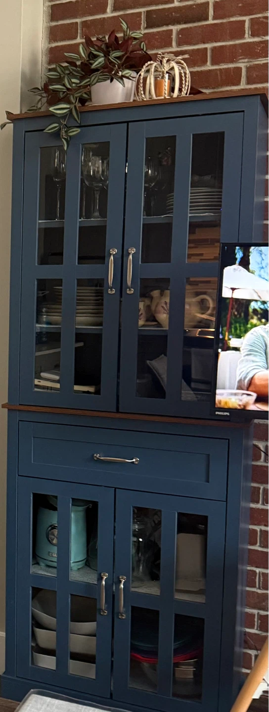 Blue Pantry Cabinet with Glass Doors - photo 5