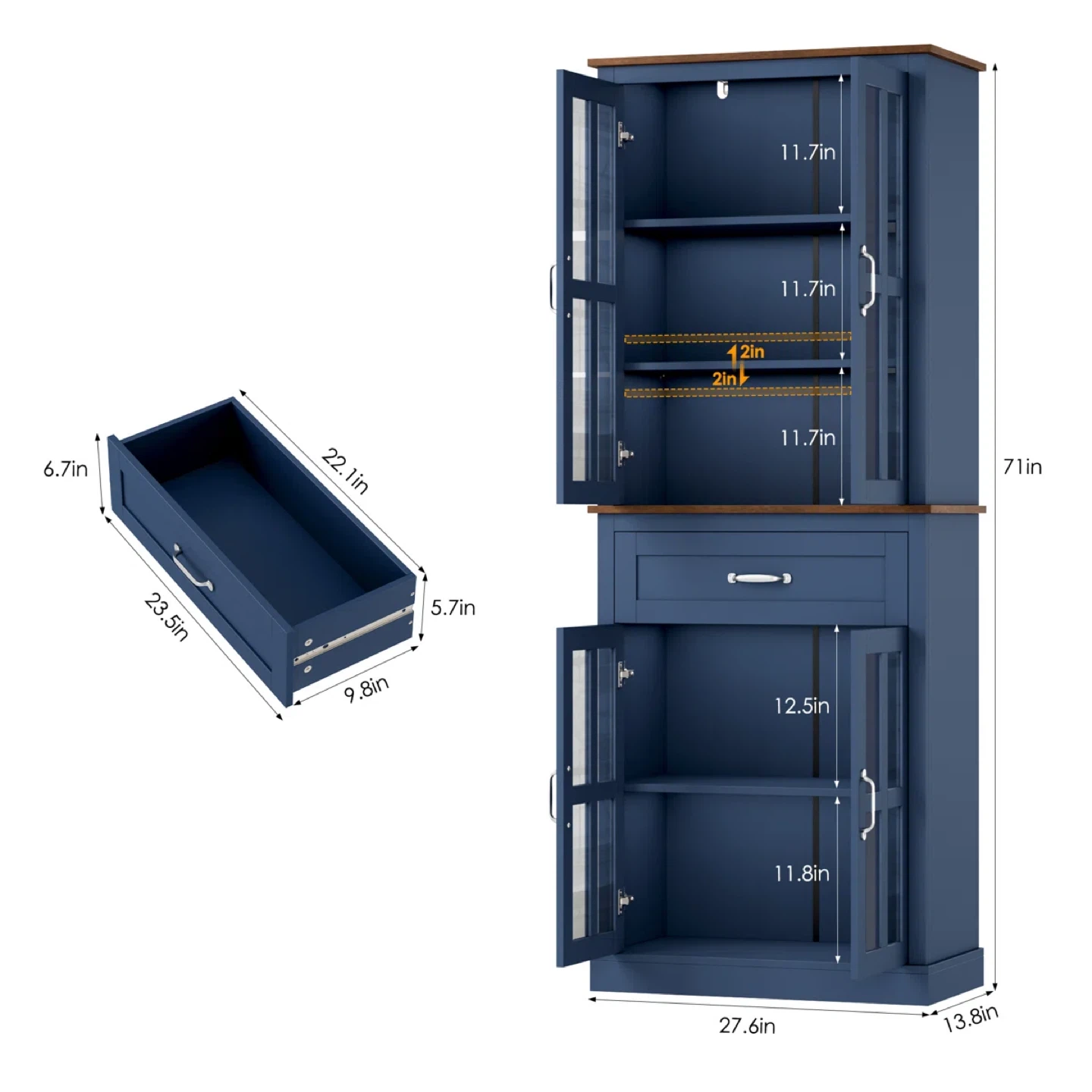 Blue Pantry Cabinet with Glass Doors - photo 3
