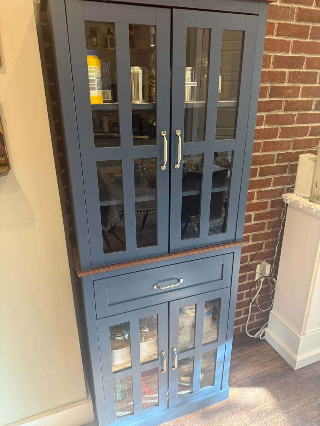 Blue Pantry Cabinet with Glass Doors - photo 2
