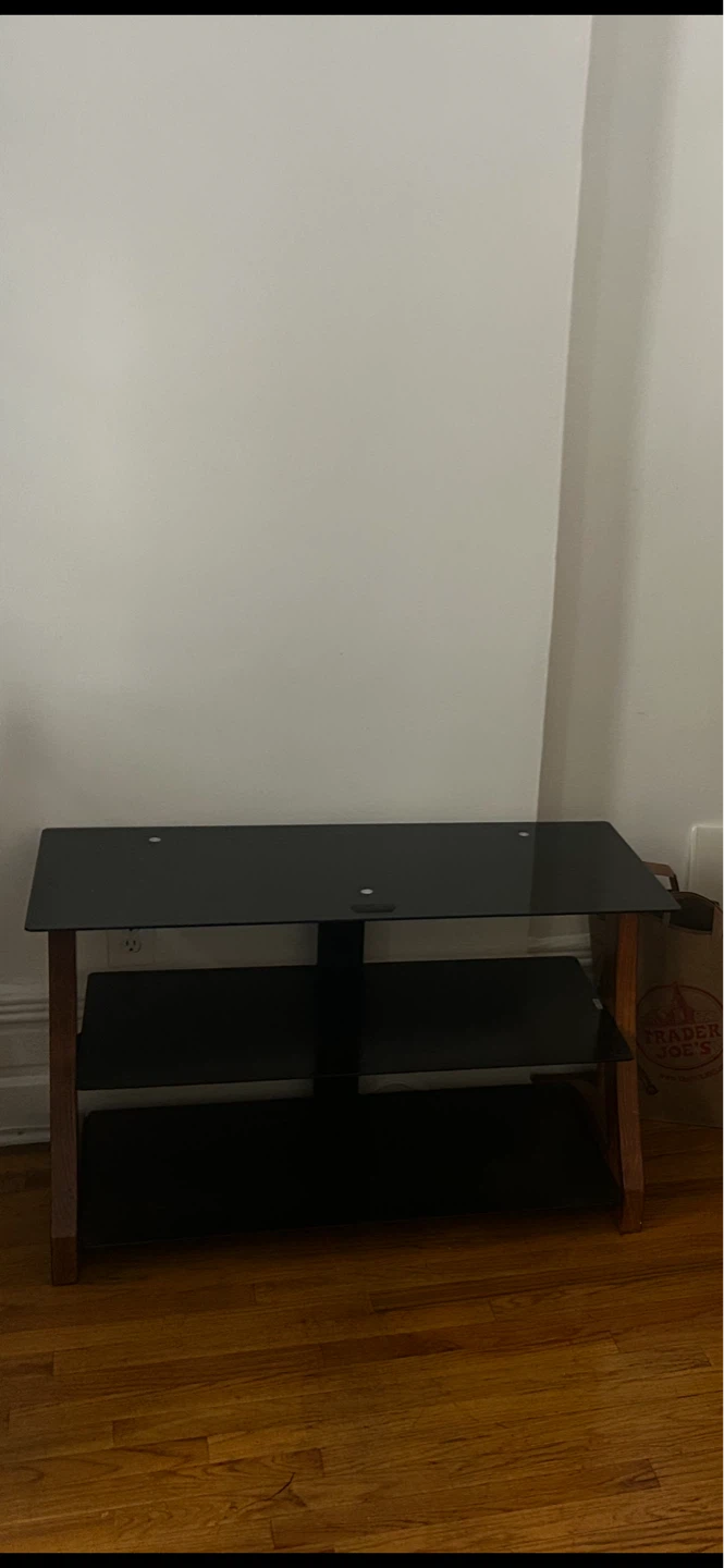 3-Shelf Glass TV Stand with Wood Accents