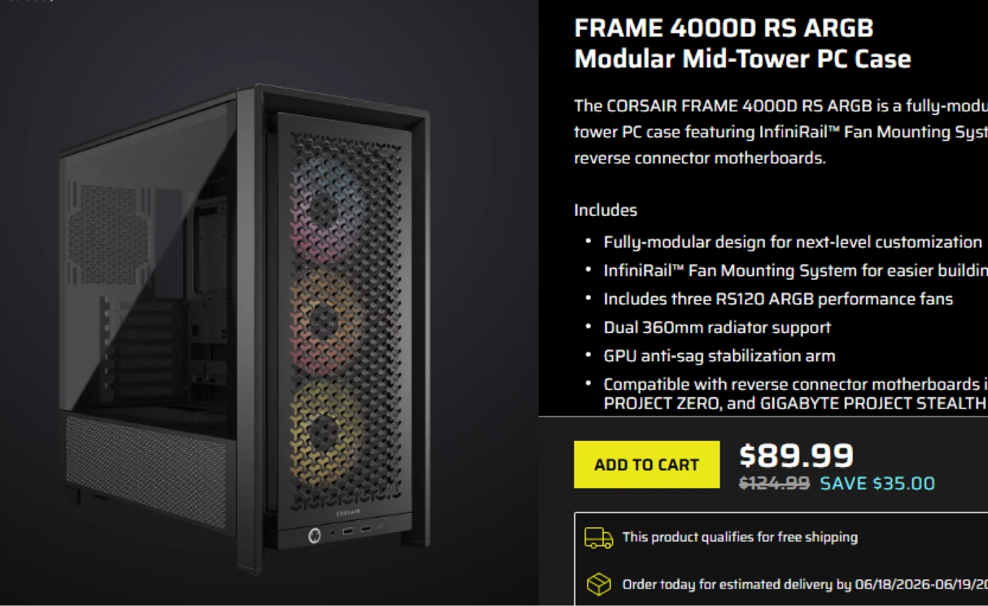 Corsair 4000D RS ARGB Mid-Tower PC Case