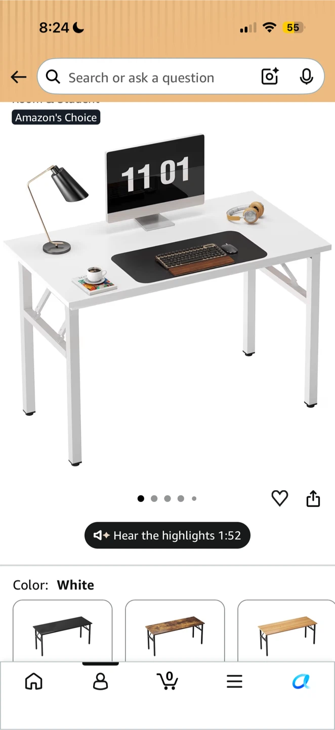 White Folding Desk - 39.4 inches