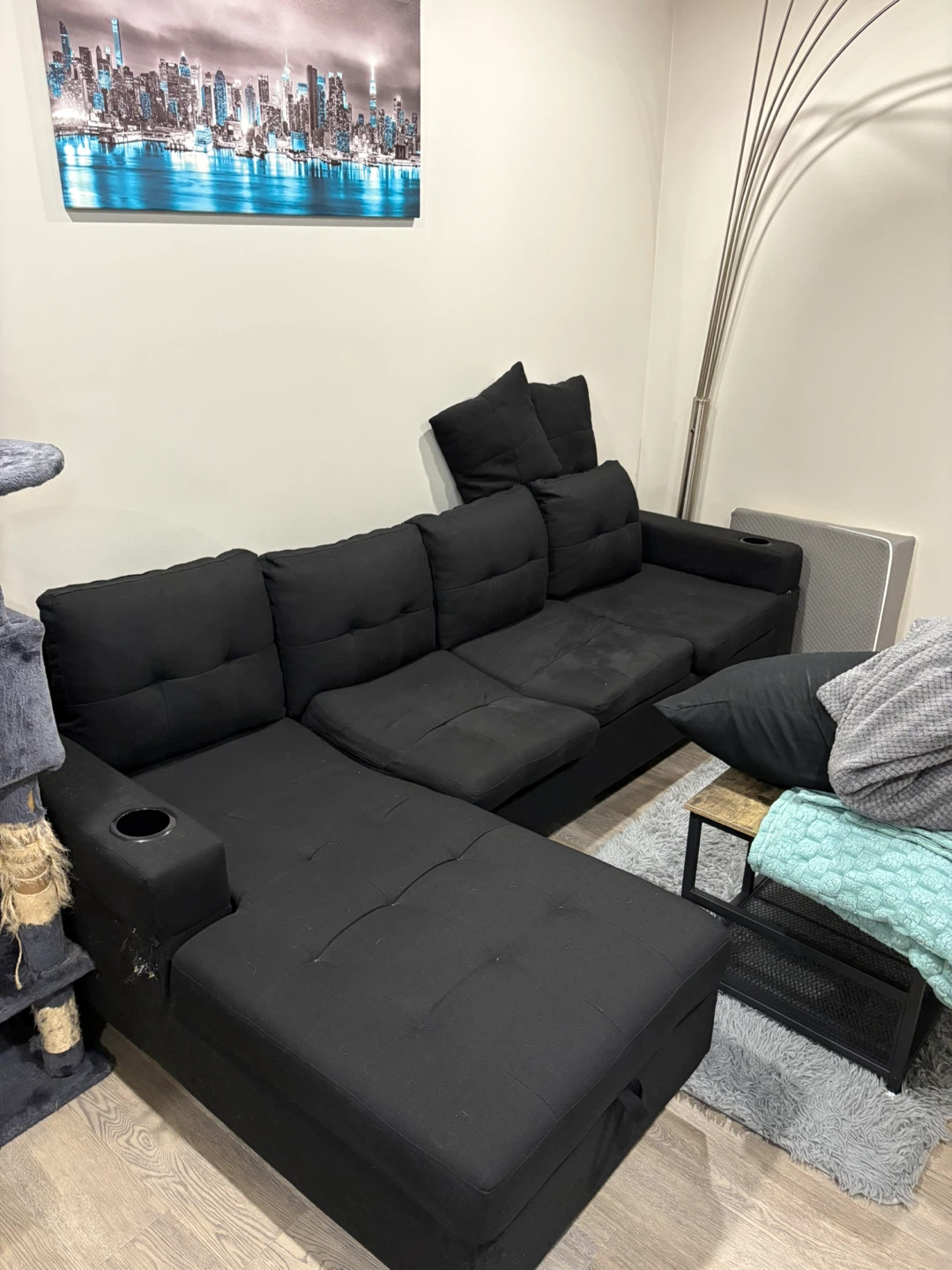 Black Sectional Sofa with Storage