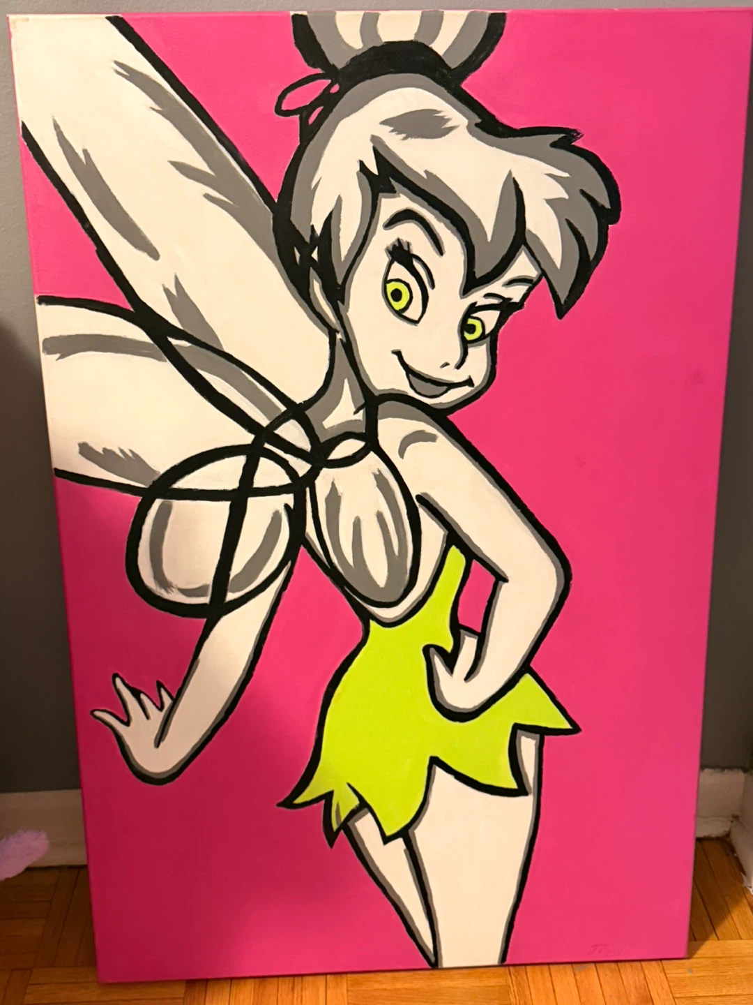 Tinkerbell Painting on Pink Canvas