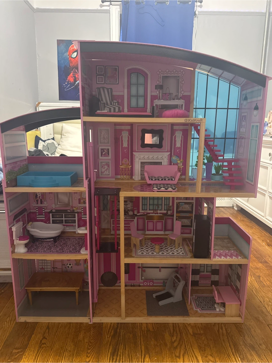 KidKraft Pink Wooden Dollhouse with Furniture