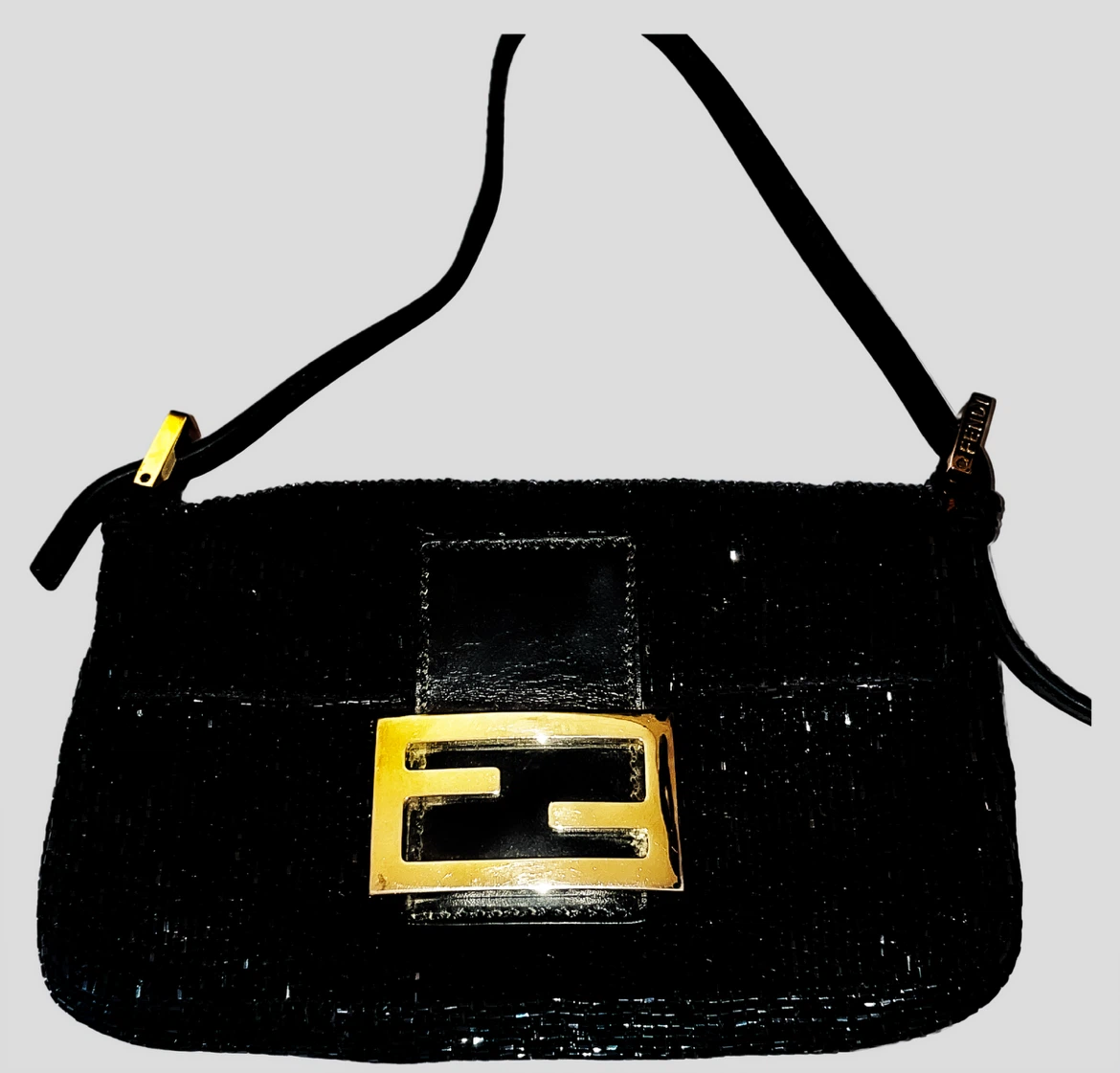 Fendi Black Sequined Baguette Bag