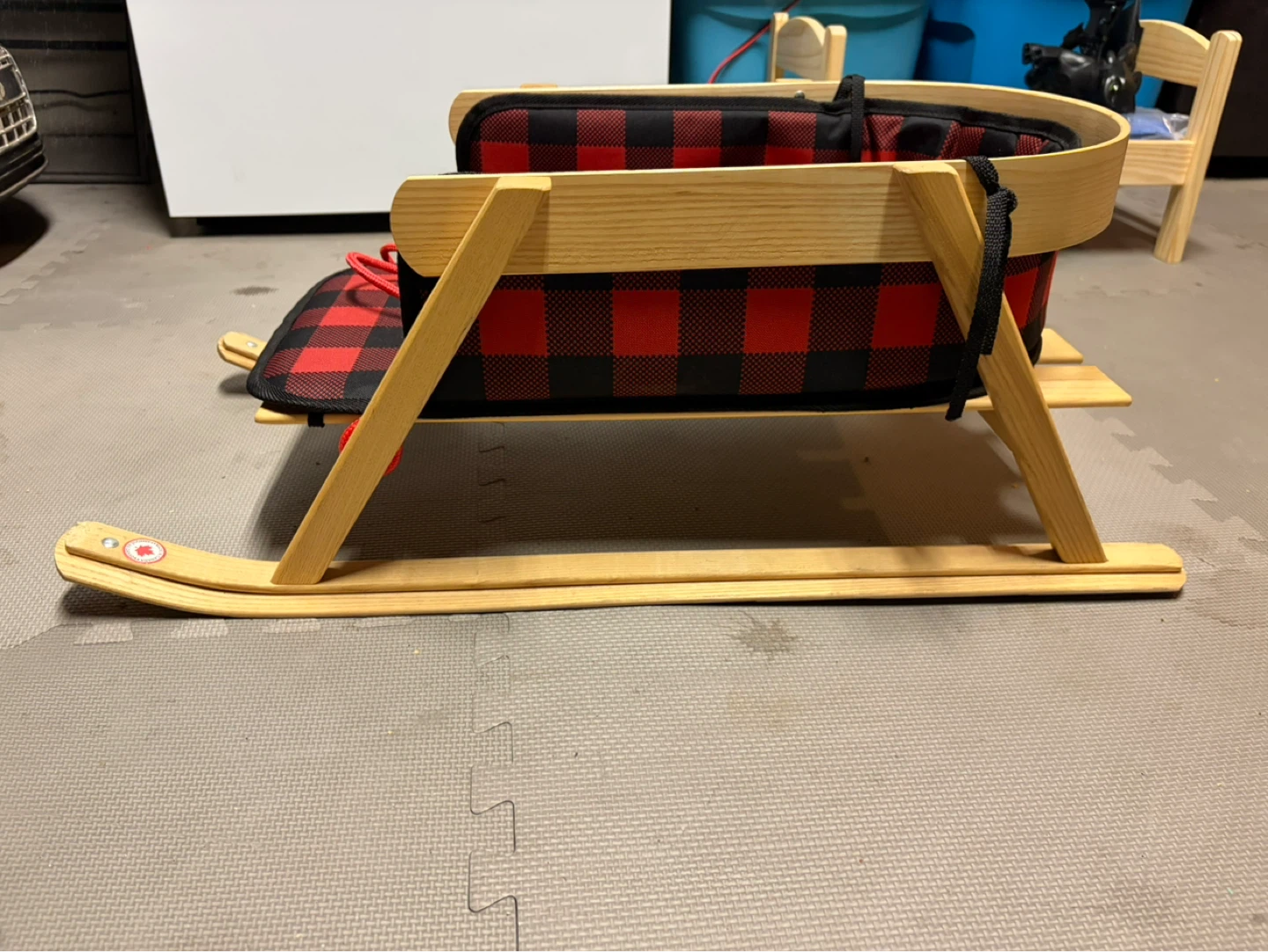 Wooden Sled with Red Plaid Insert