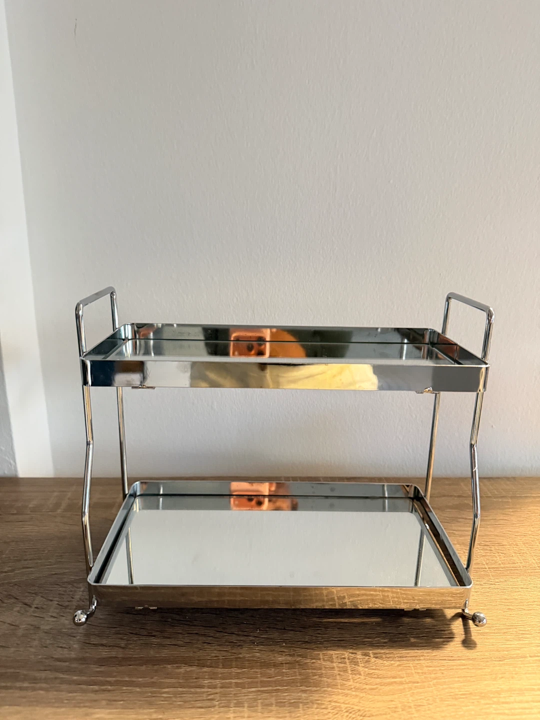 2-Tier Chrome Mirrored Vanity Tray Organizer