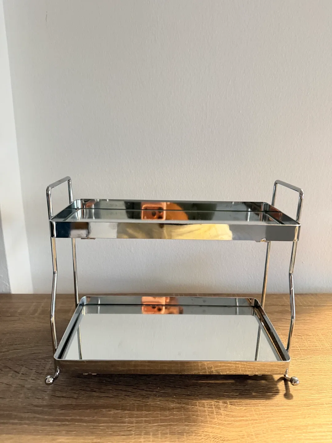 2-Tier Chrome Mirrored Vanity Tray Organizer
