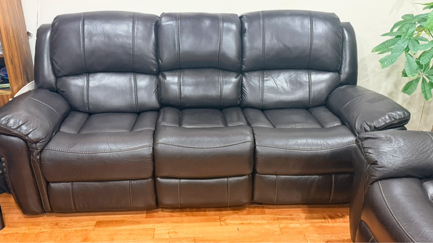Dark Brown Leather Reclining Sofa with Cup Holders - photo 4