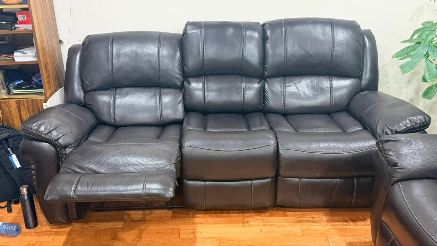 Dark Brown Leather Reclining Sofa with Cup Holders - photo 5