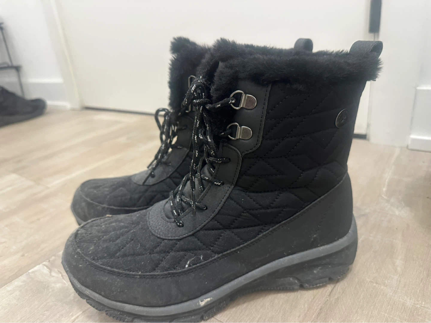 Black Quilted Winter Boots with Fur Lining - photo 2